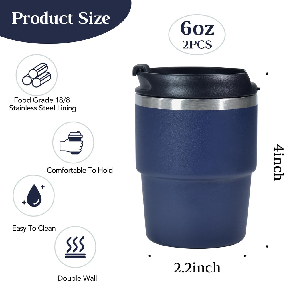 CHLJAR Espresso Cups, 6oz Insulated Espresso Cup Set of 2, Espresso Shot Cups, Stainless Steel Espresso Glasses, Stackable Mini Tumbler, Small Cup for Coffee
