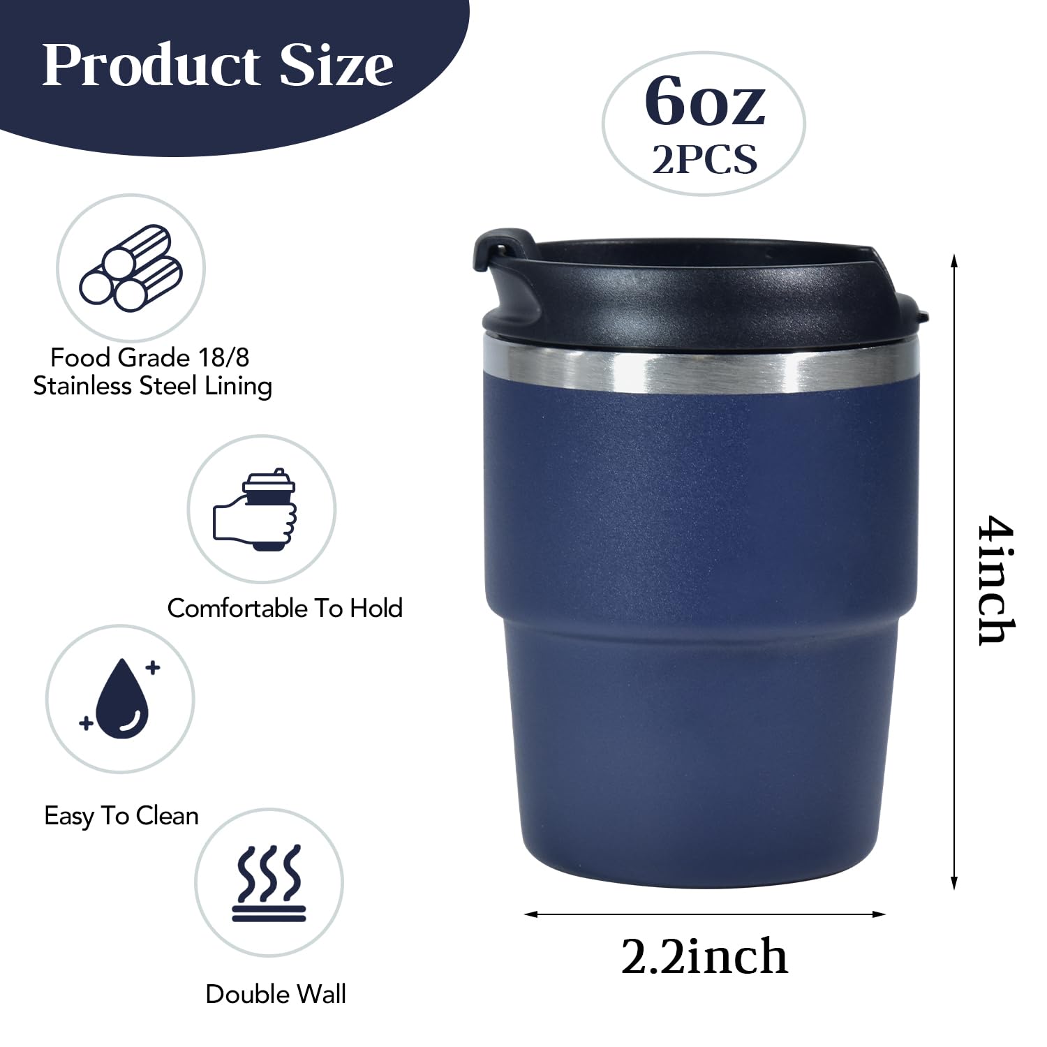 CHLJAR Espresso Cups, 6oz Insulated Espresso Cup Set of 2, Espresso Shot Cups, Stainless Steel Espresso Glasses, Stackable Mini Tumbler, Small Cup for Coffee