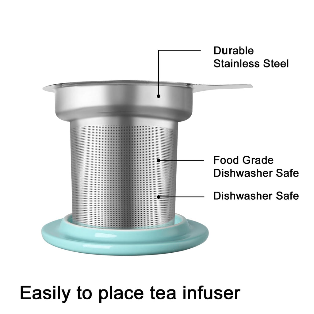 Sweejar Porcelain Tea Mug with Infuser and Lid,Teaware with Filter, Loose Leaf Tea Cup Steeper Maker, 16 Fl Oz for Tea/Coffee/Milk/Women/Office/Home/Gift (Beige)