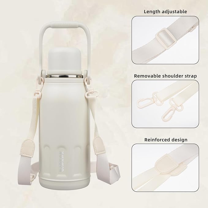 BJPKPK Insulated Thermos 40oz Water Bottle with Lid and Carry Handle Double Wall Stainless Steel Water Bottles for Sports,Beige