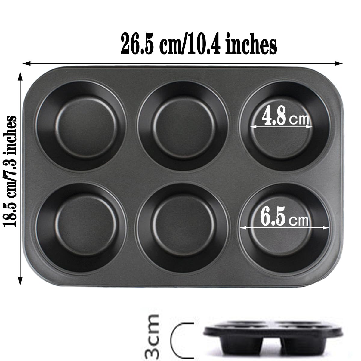 Cayanmydery 2 Packs 6-Cup Muffin Baking Pan Tin, Small Round Muffin Tin, Nonstick Cupcake Pans, Cheesecake Pans, Carbon Steel, Black