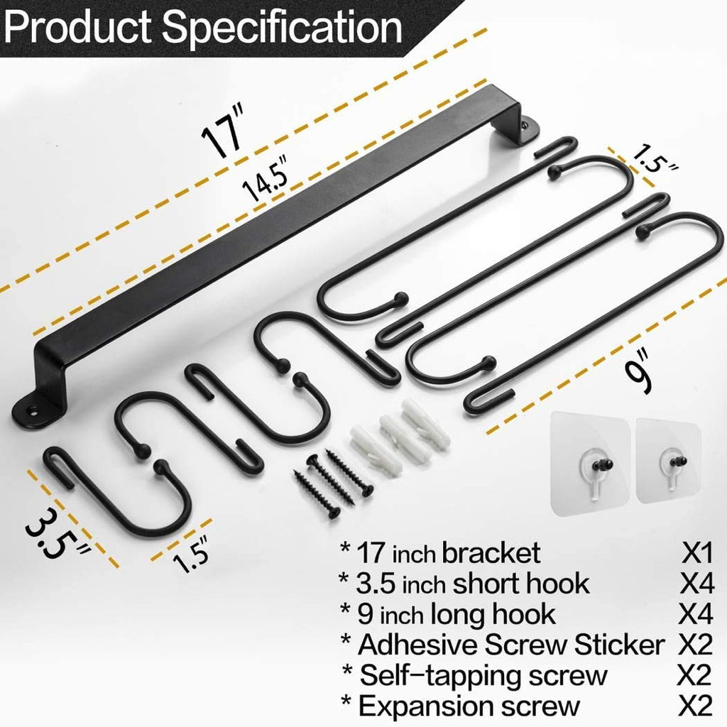 Coffee Cup Holder with 8 Hooks - Screws & Adhesive Strips for Coffee Bar