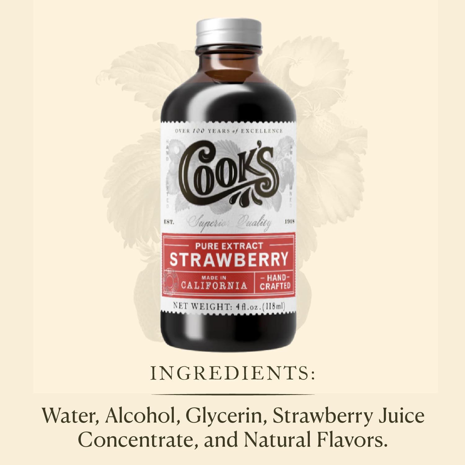 Cook's Strawberry Extract for Baking, Preserves, Syrup & Cakes, 8 oz