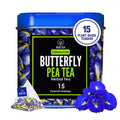 BLUE TEA - Butterfly Pea Flower Tea - 15 Count - Pyramid Plant Based Tea Bag | ANTIOXIDANT RICH | Herbal Tea - Caffeine Free - Detox Tea - Flower Based - Non Bitter | Reusable Tin Pack