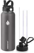 SENDESTAR Stainless Steel Water Bottle, Wide Mouth Water Bottle 40 oz with Straw Lid, Spout Lid, Double Wall Vacuum Insulated Leak Proof, Keeps Liquids Hot or Cold (Gray)