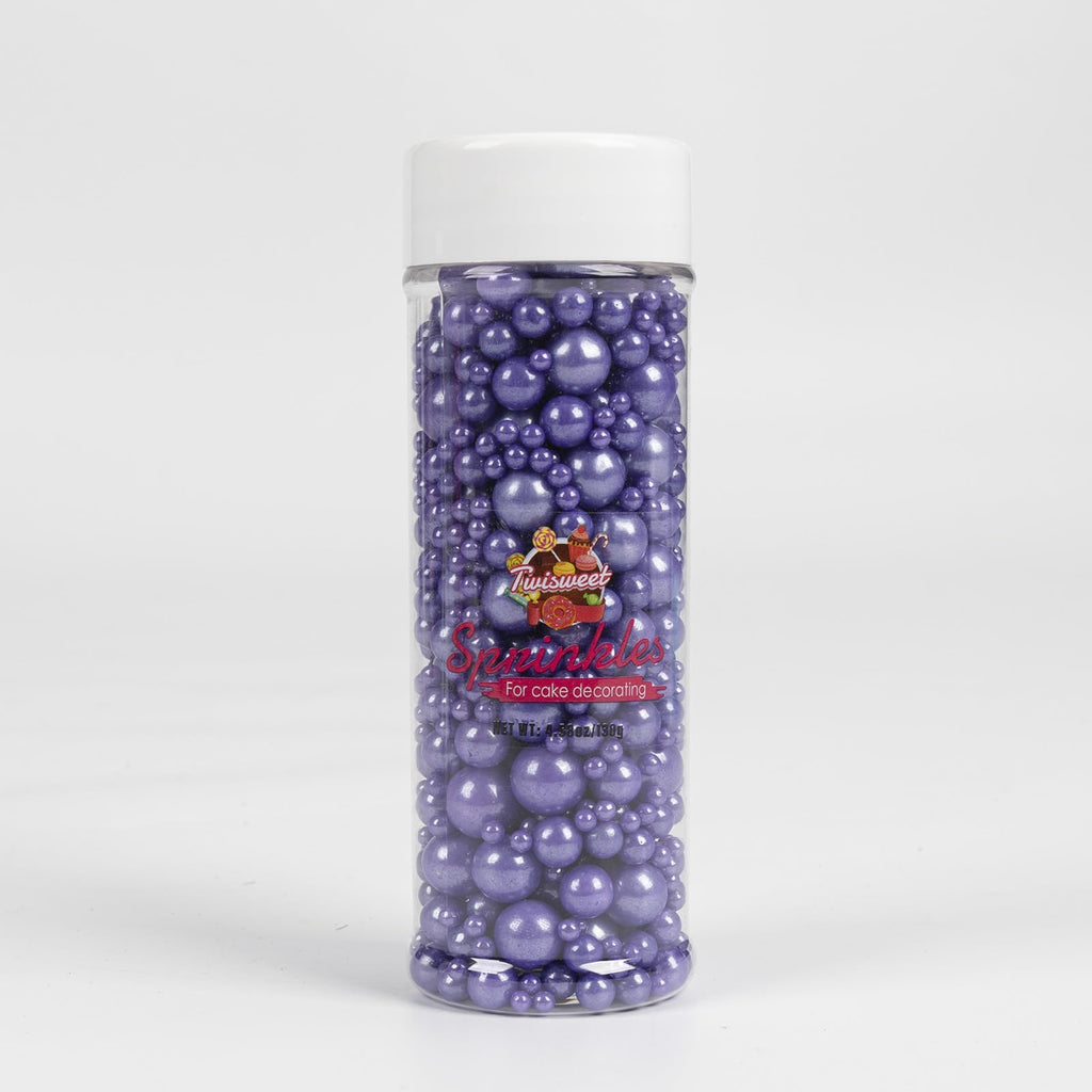 Twisweet Purple Sprinkles, Edible Purple Pearls for Cake Decorating, Sugar Sprinkles for Baking, Mix Size Candy Pearls, Cake Topper Ice Cream Cupcake Cookie Toppings Dessert Decorations, Wedding Birthday Halloween Supplies (130g/4.58oz)