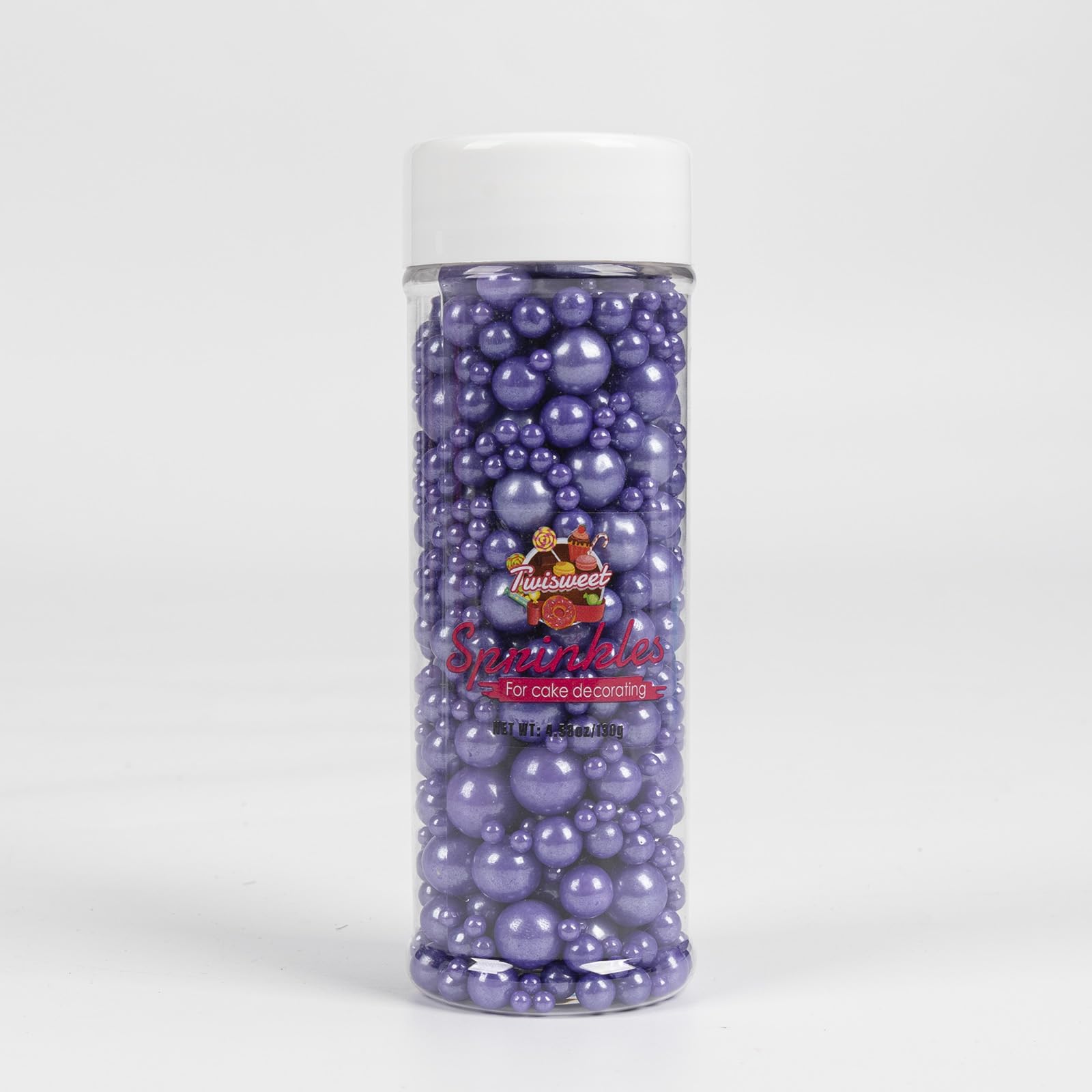 Twisweet Purple Sprinkles, Edible Purple Pearls for Cake Decorating, Sugar Sprinkles for Baking, Mix Size Candy Pearls, Cake Topper Ice Cream Cupcake Cookie Toppings Dessert Decorations, Wedding Birthday Halloween Supplies (130g/4.58oz)