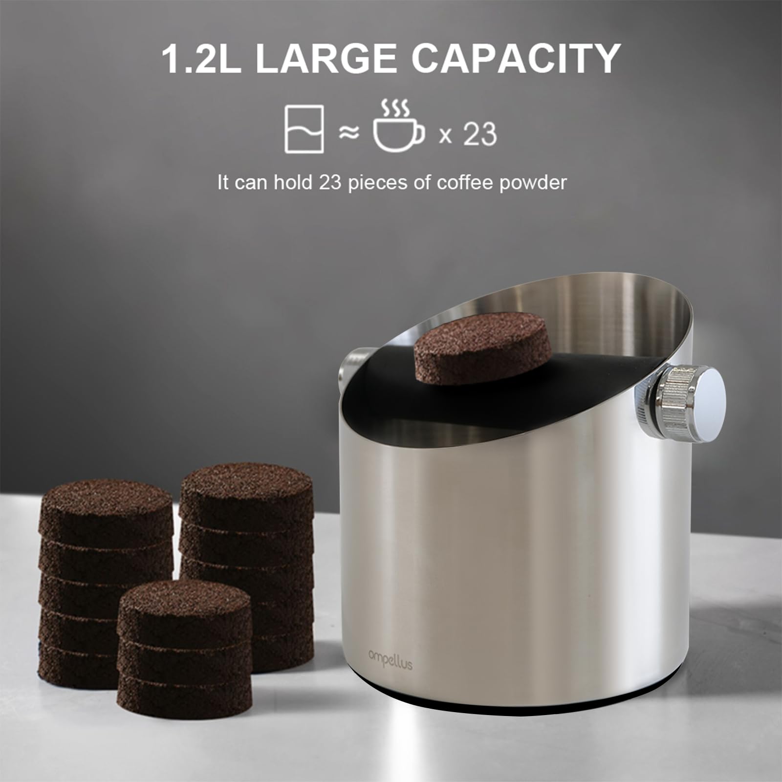 Ompellus Espresso Knock Box, Stainless Steel Coffee Puck Knock Box (Black)
