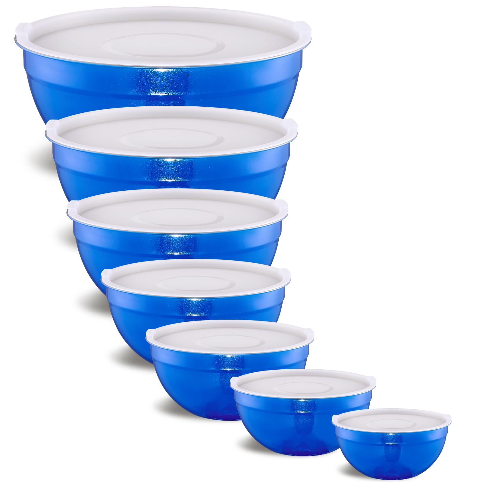 Onlycooker Blue Mixing Bowls With Airtight Lids,Stainless Steel Bowl,Salad Bowls 7 Piece Colorful Nesting Bowl Blue Kitchen Accessories,Size 7,3.6,2.7,2.1,1.5,1.1,0.8QT Stackable Design