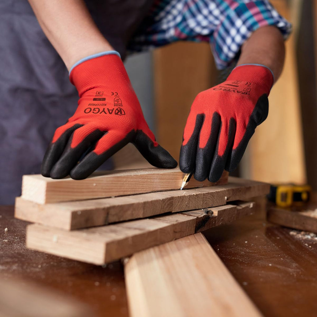 KAYGO Safety Work Gloves for Men Women, PU Coated Palm & Fingers, KG11P