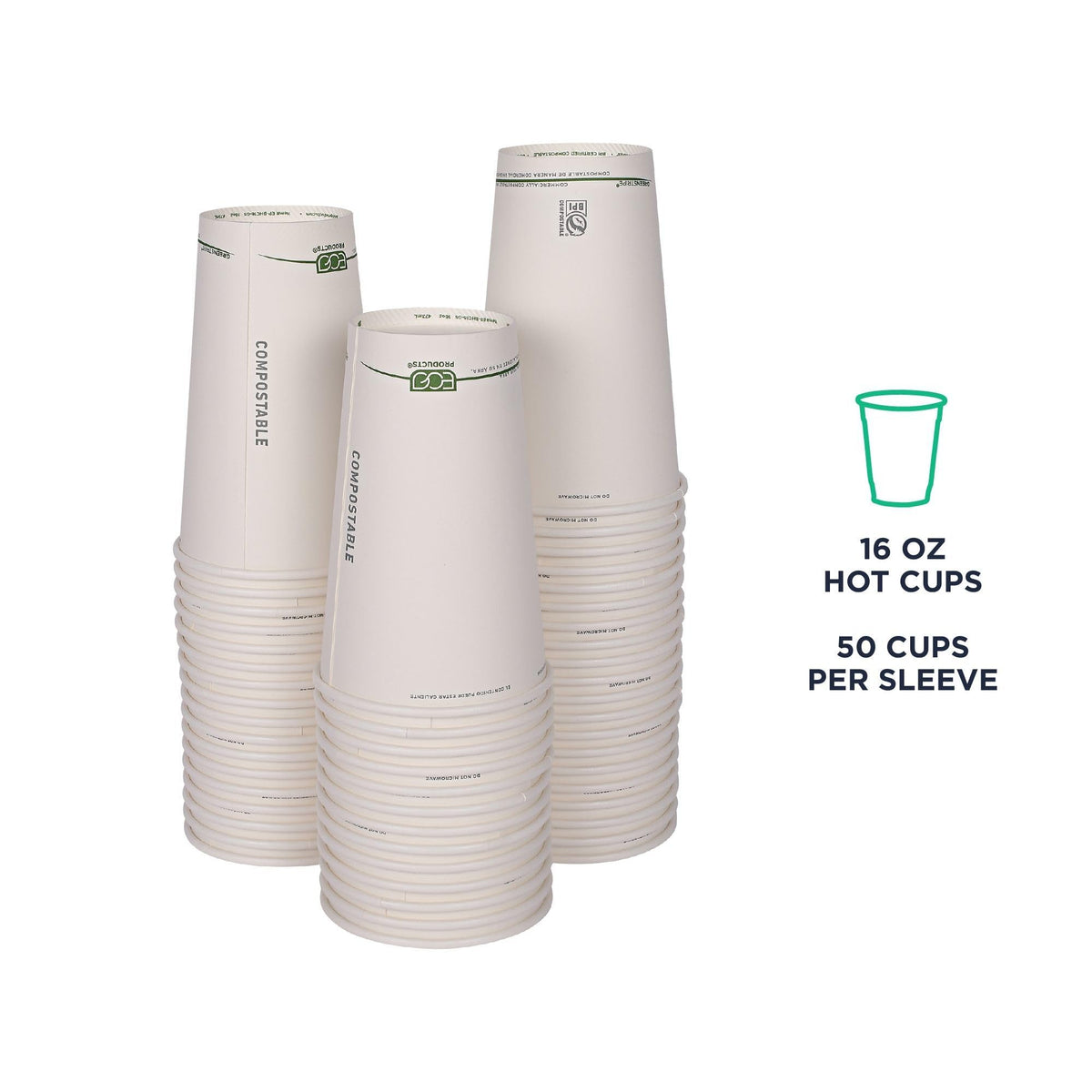 ECO PRODUCTS GreenStripe Disposable Paper Hot Cups, 16 oz, 1000 Count