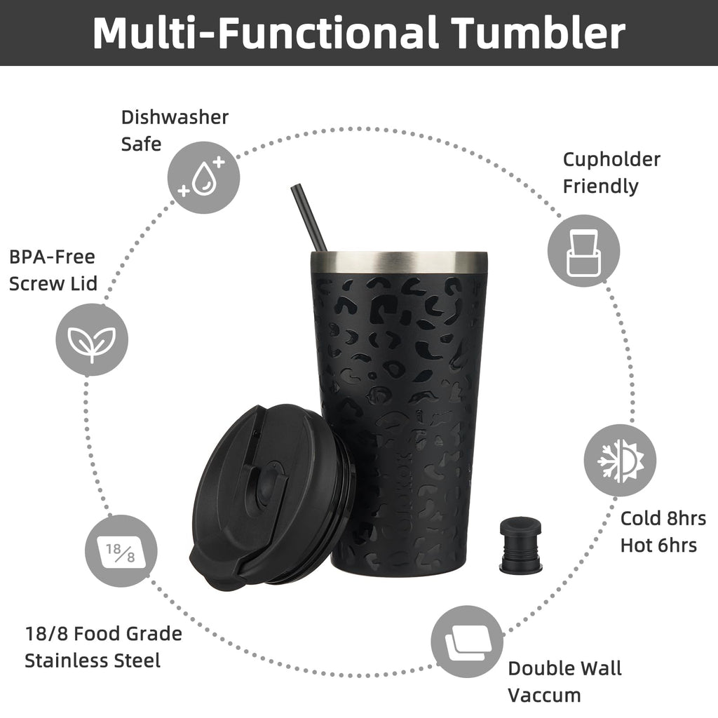 BJPKPK 18 oz Coffee Tumbler with Straw, Insulated Stainless Steel Cup