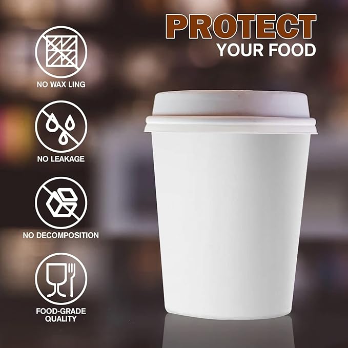 Smygoods White Disposable Paper Coffee Cups with Lids (8 OZ, 50 Count) For Hot Beverages, Tea, Espresso, Cocoa - To Go Drink Containers, Café & Office