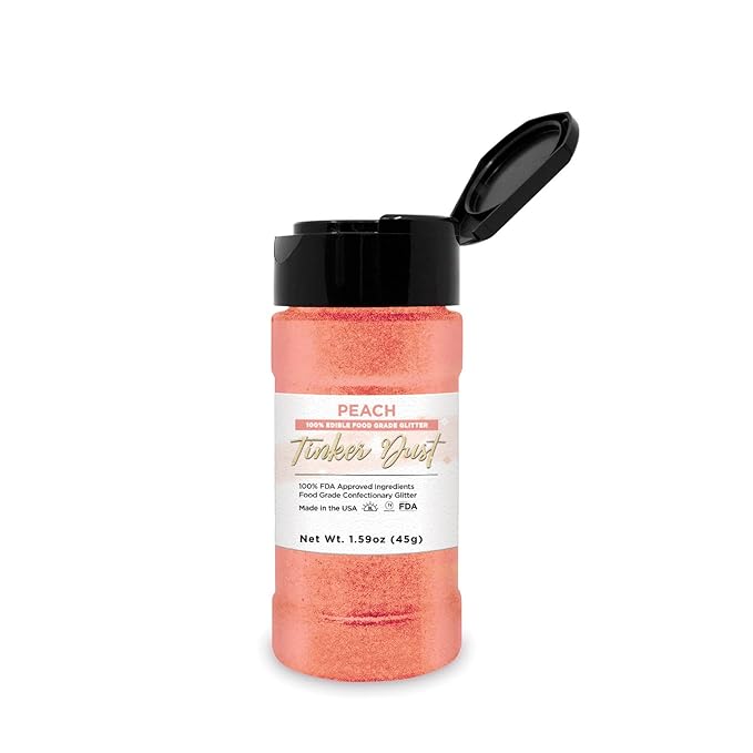 BAKELL Peach Edible Glitter, 45 Grams | TINKER DUST Edible Glitter | KOSHER Certified | 100% Edible Glitter | Cakes, Cupcakes, Cake Pops, Drinks, Dessert Vegan Glitter & Dusts (45g Shaker, Peach)