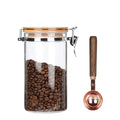 KKC HOME ACCENTS 40 oz Glass Coffee Container (Holds 1 lb Coffee Beans) with Airtight Bamboo Lid and 1 Tbsp Wood Spoon - Clear Coffee Jar Canister for Grounds Storage, Aesthetic Kitchen Counter Decor