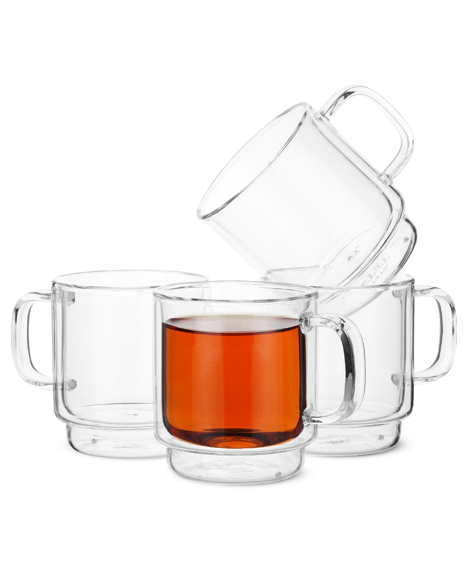 BTaT- Double Walled Stackable Espresso Cups, 5 oz, Set of 4, Clear Coffee Mugs, Double Wall Insulated Espresso Cups, Coffee Mugs for Tea, Lattes, Hot & Cold Beverages