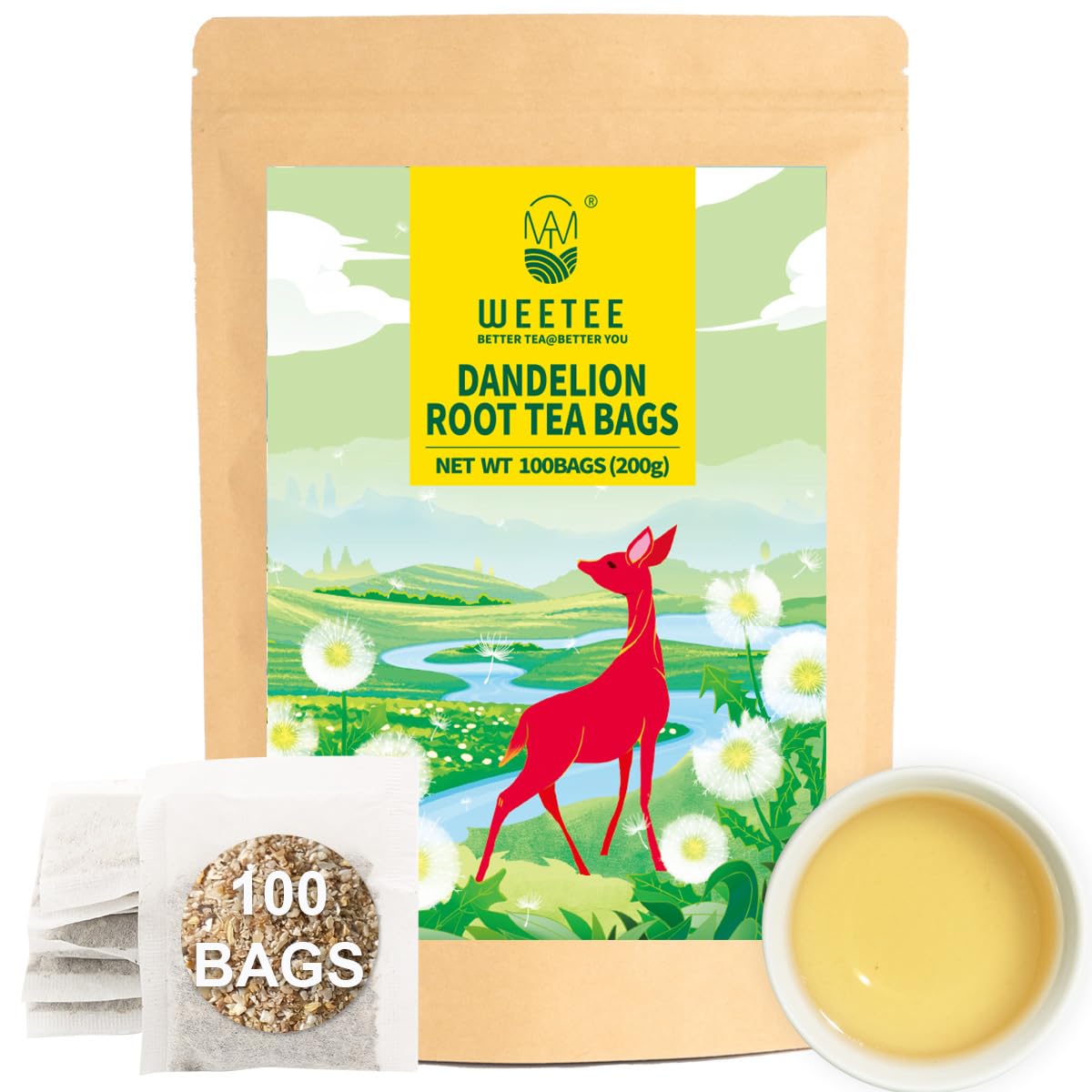 WT WEETEE Chamomile Lavender Tea Bags 100ct, Caffeine-free Tea for Bedtime