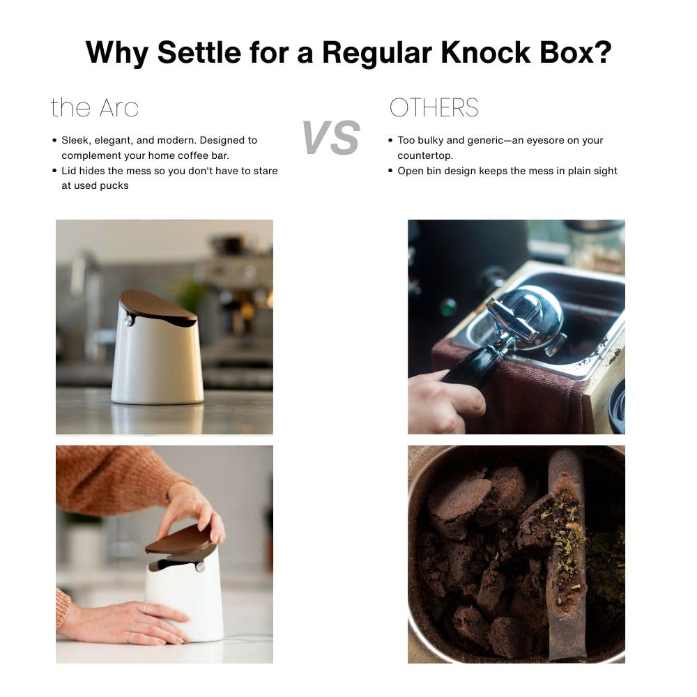 CREMA Coffee Products Arc Knock Box | Holds 12–16 Espresso Pucks | Durable Stain Resistant Build with Non Slip Base | Easy Clean Up Moisture Control | White Base & White Plastic Lid