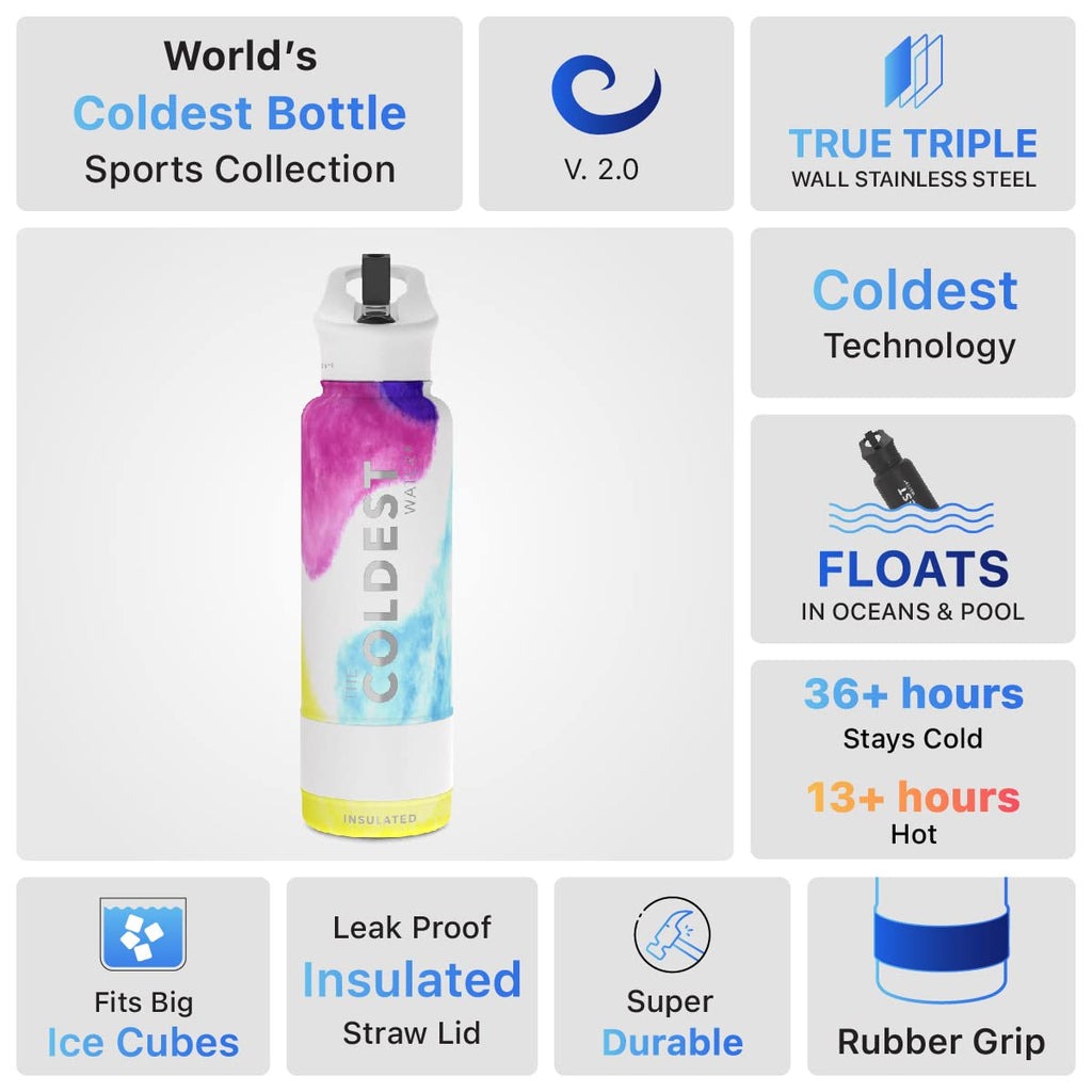 Coldest Insulated Water Bottle with Straw Lid - Stainless Steel Metal Insulated Bottle for Men & Women (Clouds of Tie Dye, 40 oz)
