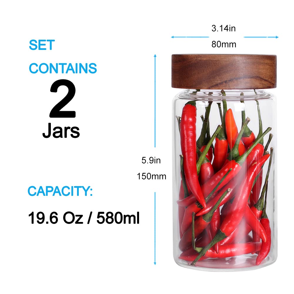 SAIOOL with Screw Cap (2-Units) kitchen jars, 580ML*2 Food Storage Canisters,Clear,Spice jars,Fermenting, Pickling, or DIY Decors and Projects, You Can even Use them for Freezing Desserts