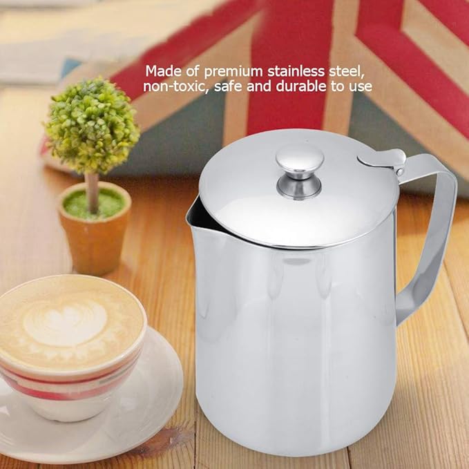 Stainless Steel Frothing Pitcher with Lid - 1500mL Milk Frothing Cup Jug for Espresso Machine Latte Coffee Art