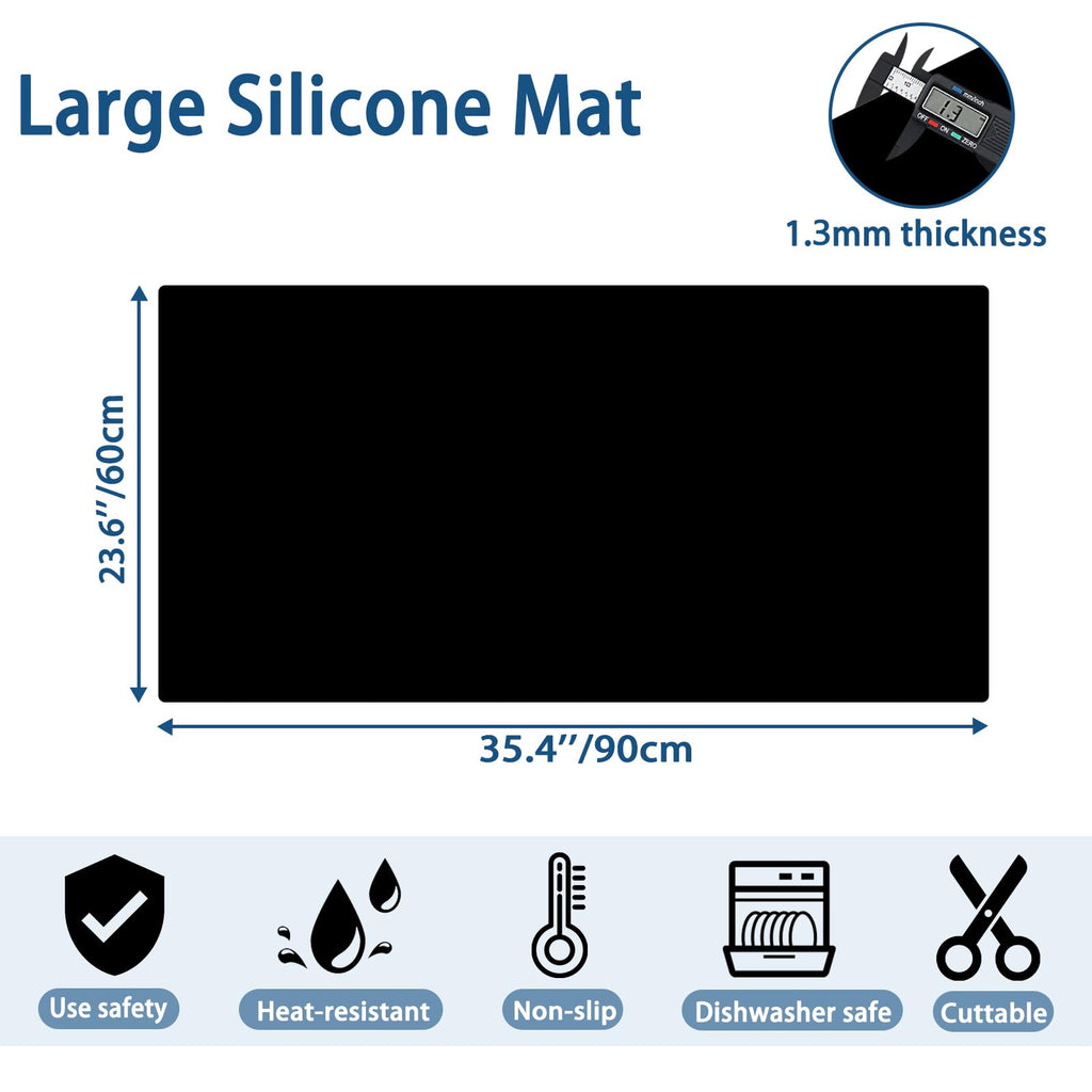 35.4"x23.6" Large Silicone Mat for Kitchen Counter, Heat Resistant Non-Slip Countertop Protector, Waterproof Silicone Craft Mat for Kitchen Island, Dark Gray