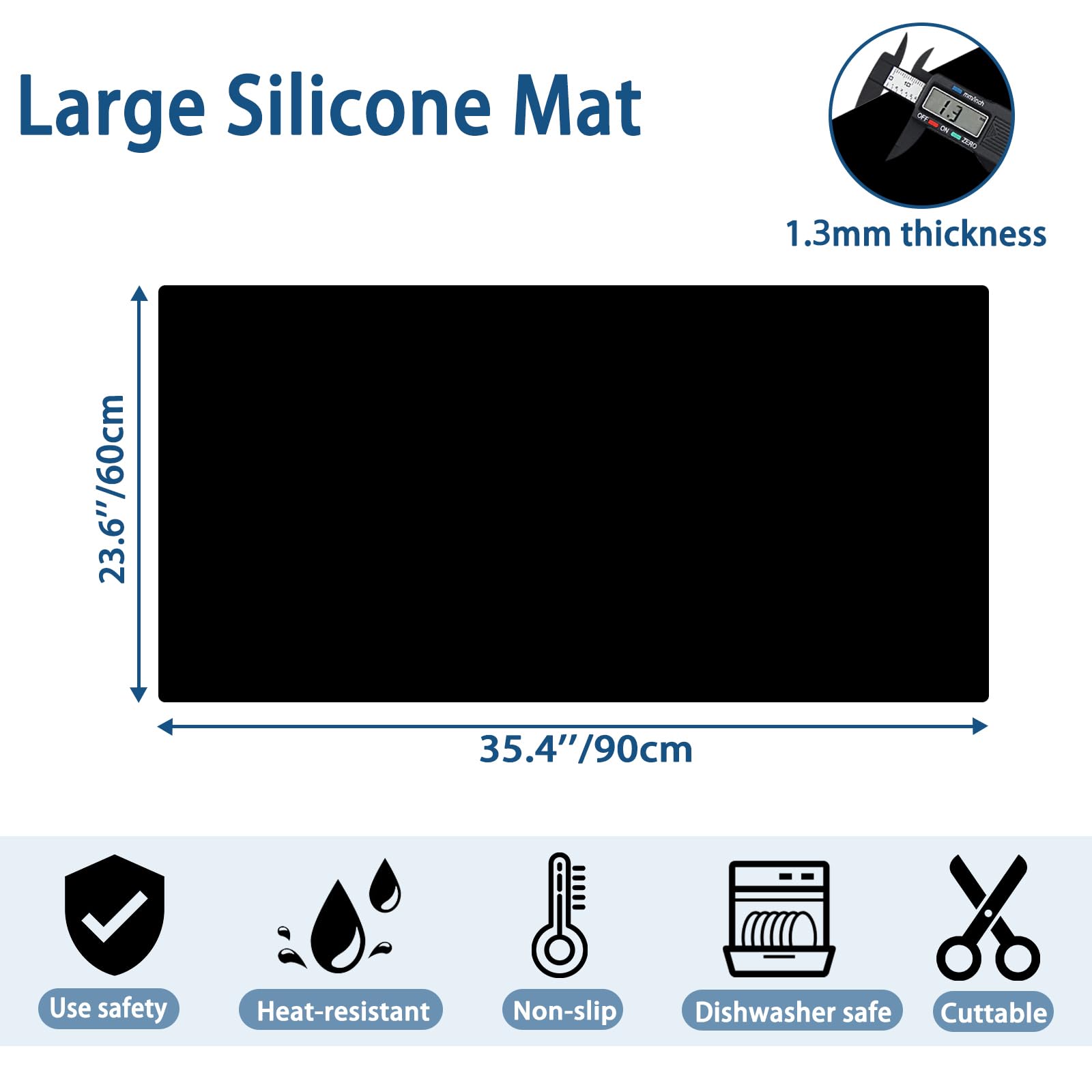 35.4"x23.6" Large Silicone Mat for Kitchen Counter, Heat Resistant Non-Slip Countertop Protector, Waterproof Silicone Craft Mat for Kitchen Island, Dark Gray