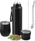 Dandat 2-Piece Yerba Mate Cup and Vacuum Bottle Kit - 12 oz Yerba Mate Gourd Cup with Bombilla Set and 34 oz Insulated Water Bottle - Black