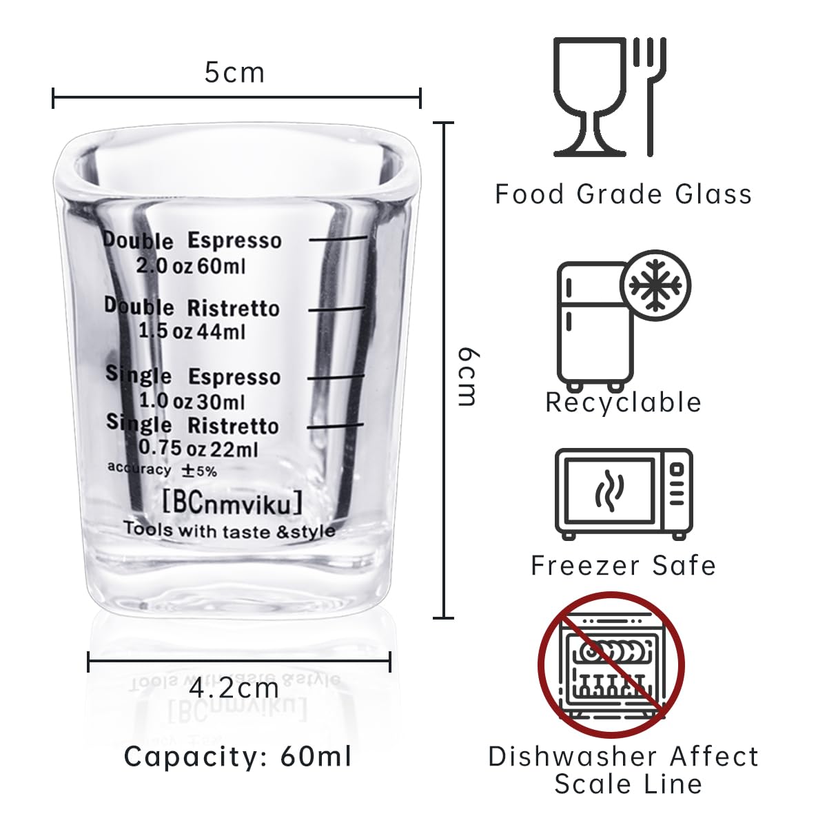 NCnnwovf Espresso Shot Glasses, 26-Incremental Measurement, 2 OZ / 60ML (Sturdy-2 pack)