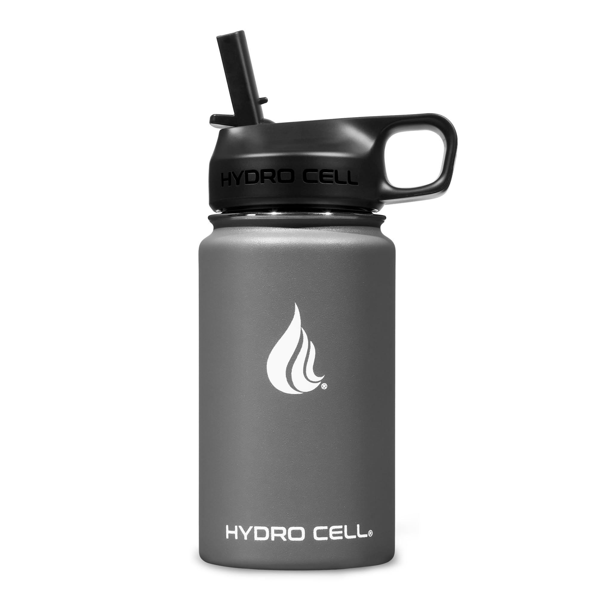HYDRO CELL Stainless Steel Insulated Water Bottle with Straw - For Cold & Hot Drinks - Metal Vacuum Flask with Screw Cap and Modern Leakproof Sport Thermos for Adults (Graphite 14oz)