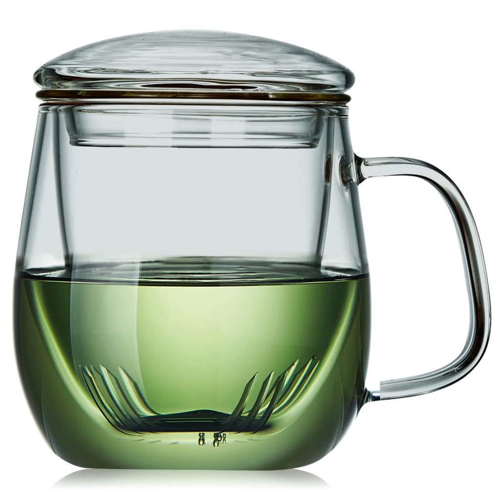 Glass Tea Cup with Infuser and Lid, 17.6oz/520ml Large Borosilicate Teacup, Clear Mug for Loose Leaf Tea, Blooming Tea, Tea Bags - Perfect Christmas or Birthday Gift for Men.