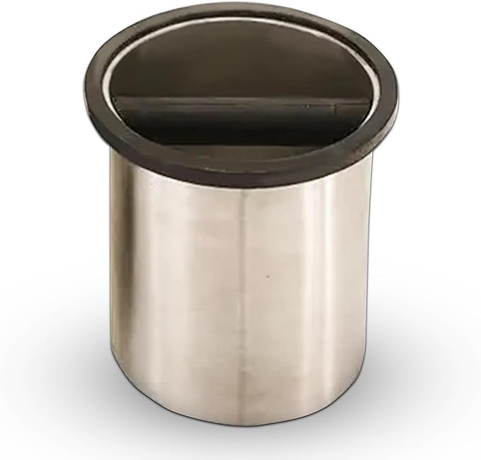 Rattleware Premium Stainless Round Knock Box (6.25" x 7.5") - Bottom Closed, Space-Saving Espresso Grounds Disposal Solution - Ideal for Home & Cafe Baristas