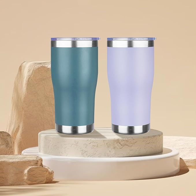 MEZMUT 20oz Coffee Tumbler with Lid and Straw Double Wall Vacuum Insulated Cup Stainless Steel Travel Mugs Insulated for Hot & Cold Leakproof Powder Coated Tumbler for Indoor Outdoor(Light Purple)