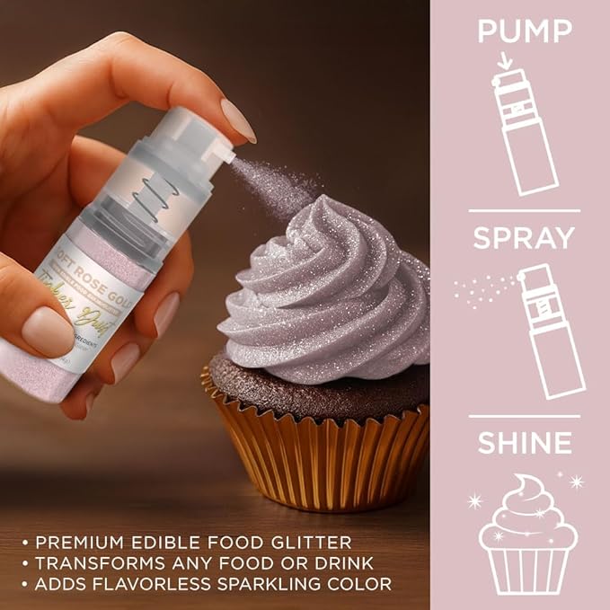 Bakell - Soft Rose Gold Tinker Dust (4g, 1x Mini Spray Pump) Edible Glitter for Food, Desserts, and Beverages!