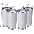 MEWAY 20oz Tumbler 4 Pack Double Wall Vacuum Insulated Travel Mug Bulk, Stainless Steel Tumblers with Lid and Straw, Durable Powder Coated Coffee Cups for Cold & Hot Drinks (White, 4)