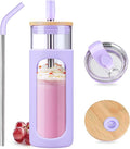 Kodrine 24oz Glass Tumbler with 2 Lids and Straws, Glass Cup With Bamboo Lid and On-the-go Lid, Reusable Iced Coffee Cup, Ideal for Smoothie, Cold Drinks, Fit Cup Holder, BPA Free (1, Purple)