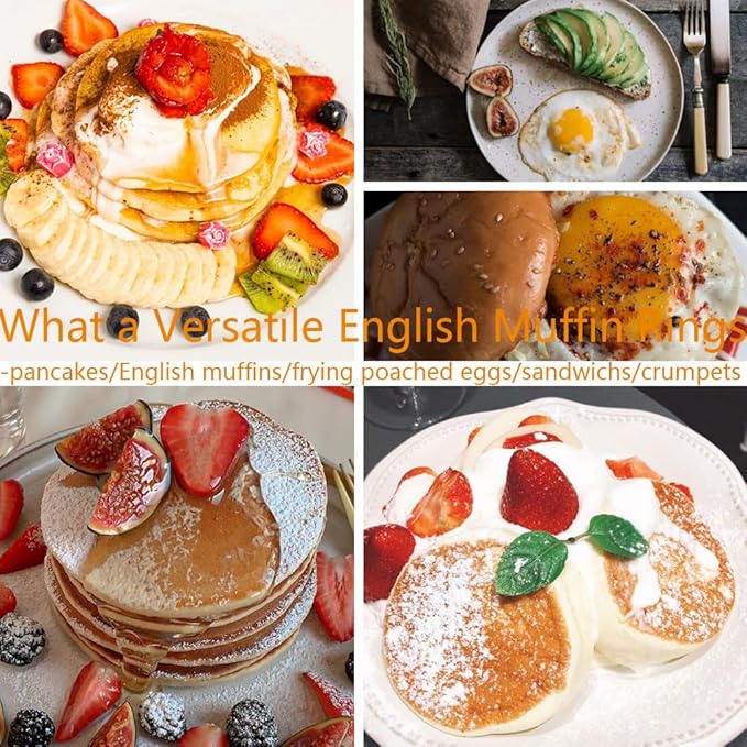 16packs English Muffin Rings Crumpet Rings 4 Inch Stainless Steel Double Rolled Tart Ring Nonstick Metal Round 4'' Ring Molds for Baking Cookies, Pancakesg