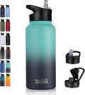 HASLE OUTFITTERS 32 oz Insulated Water Bottle Stainless Steel Double Walled Vacuum Sports Water Bottle with 2 Lids (Straw and Spout Lid) for Gym Camping Hiking(Green Blue Gradient,1)