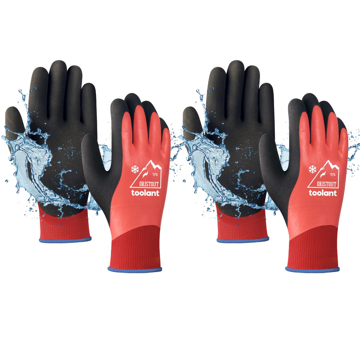 OriStout Waterproof Winter Work Gloves for Men and Women, 2 Pairs, Red, L