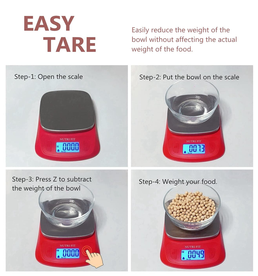 NUTRI FIT Ultra Slim Food Scale Digital Kitchen Scales Weight Grams Oz Red