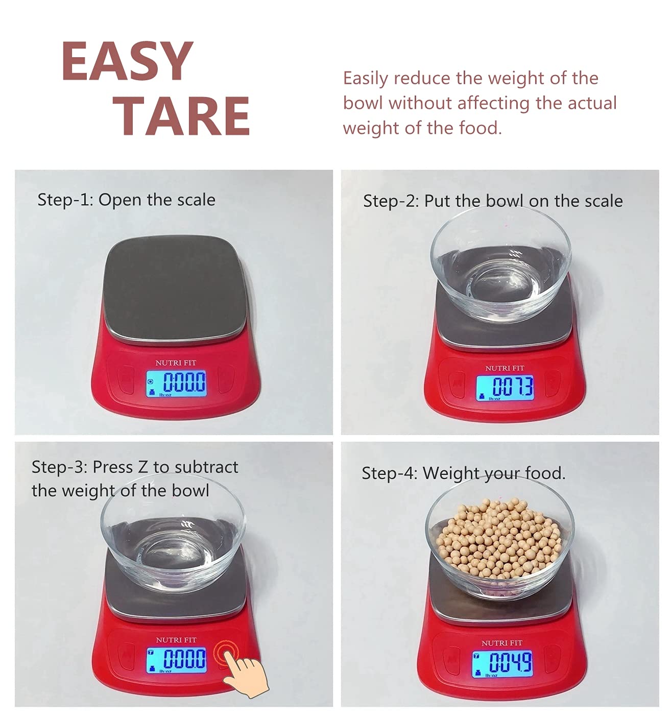 NUTRI FIT Ultra Slim Food Scale Digital Kitchen Scales Weight Grams Oz Red