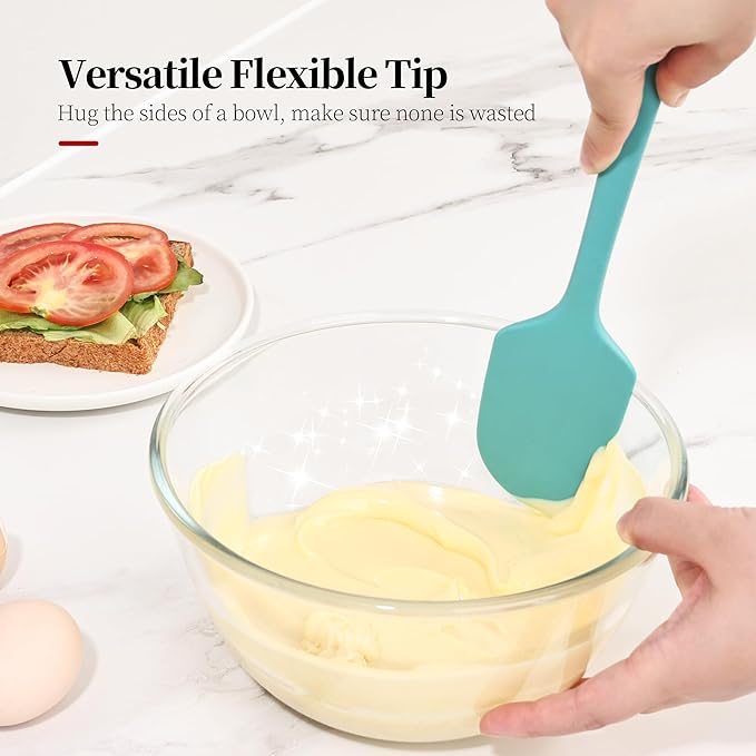 600ºF Heat Resistant Spatula, 11.34 inch High Heat Food Safe Semless Kitchen Silicone Scraper for Cooking Baking Mixing Scraping Stirring Nonstick Cookware Pan Bowl (Turquoise)