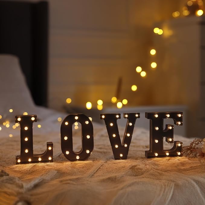 Foaky Black LED Letter Lights for Room Decor - Bedroom Wall Decor, Alphabet Lights for Home, Wedding, Party - Battery Operated （P）