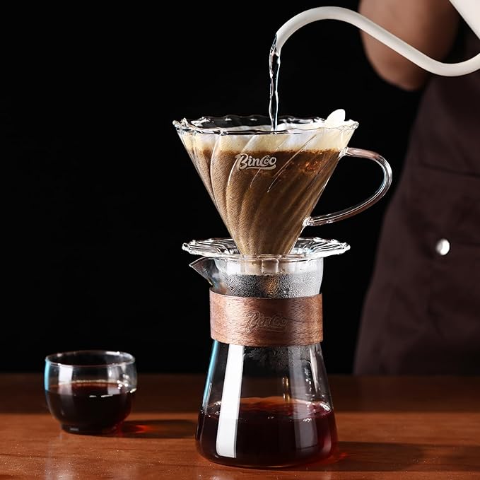 Pour Over Coffee Maker Set, Drip Coffee Maker, Included Borosilicate Glass Coffee Carafe & Coffee Dripper & 50 Pcs Size 02 Paper Filter, 16oz(500ml) (Clear Set)