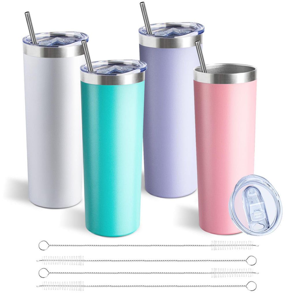 20 oz Skinny Tumbler with Lid and Straw,Stainless Steel Vacuum Insulated Tumbler Cup Double Wall Leak-proof Coffee Mug,Travel Thermal Water Tumbler for Office,Outdoor (Lavender/White/Pink/Teal)