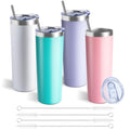 20 oz Skinny Tumbler with Lid and Straw,Stainless Steel Vacuum Insulated Tumbler Cup Double Wall Leak-proof Coffee Mug,Travel Thermal Water Tumbler for Office,Outdoor (Lavender/White/Pink/Teal)
