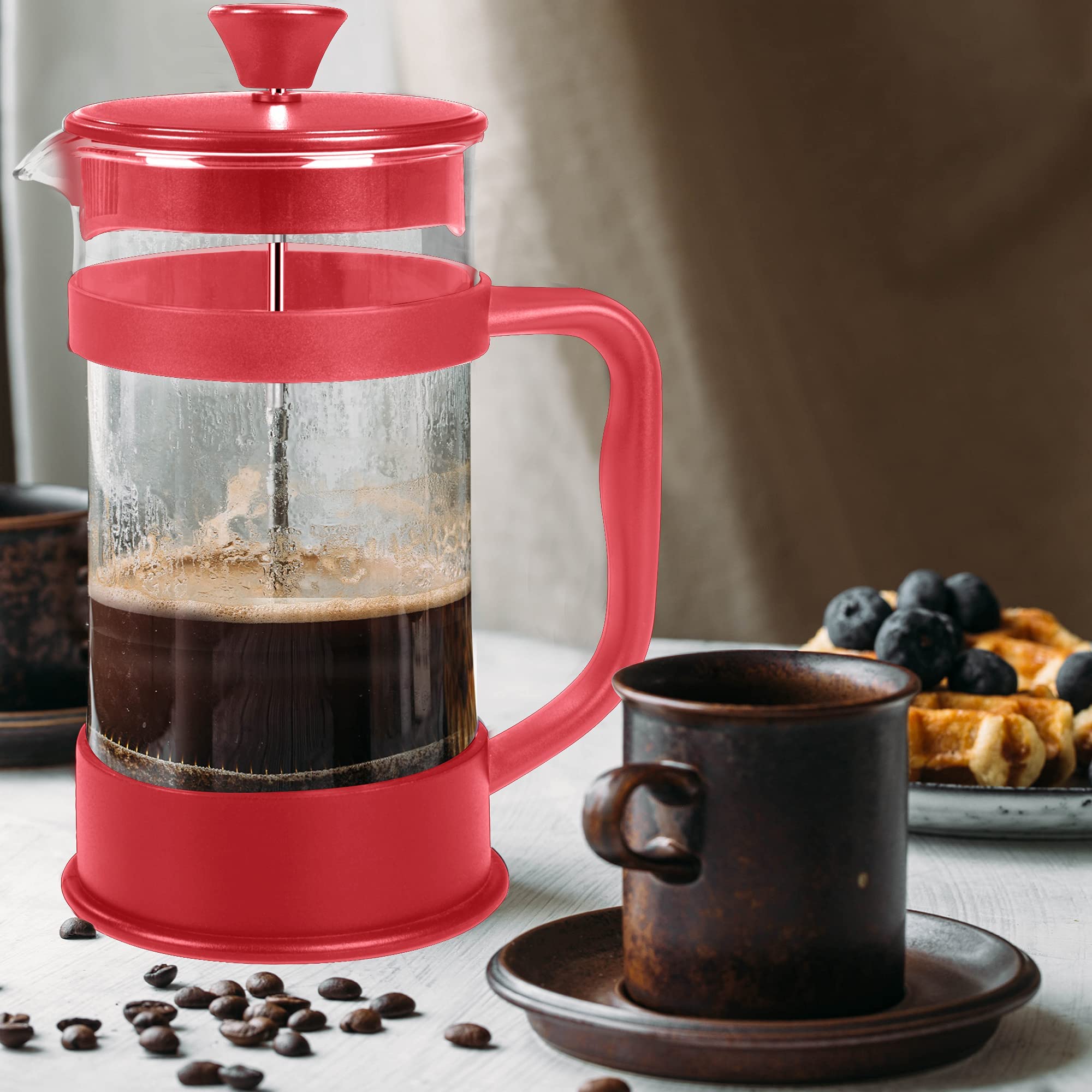 Utopia Kitchen Borosilicate Glass French Press Coffee Maker 34 Oz, Red