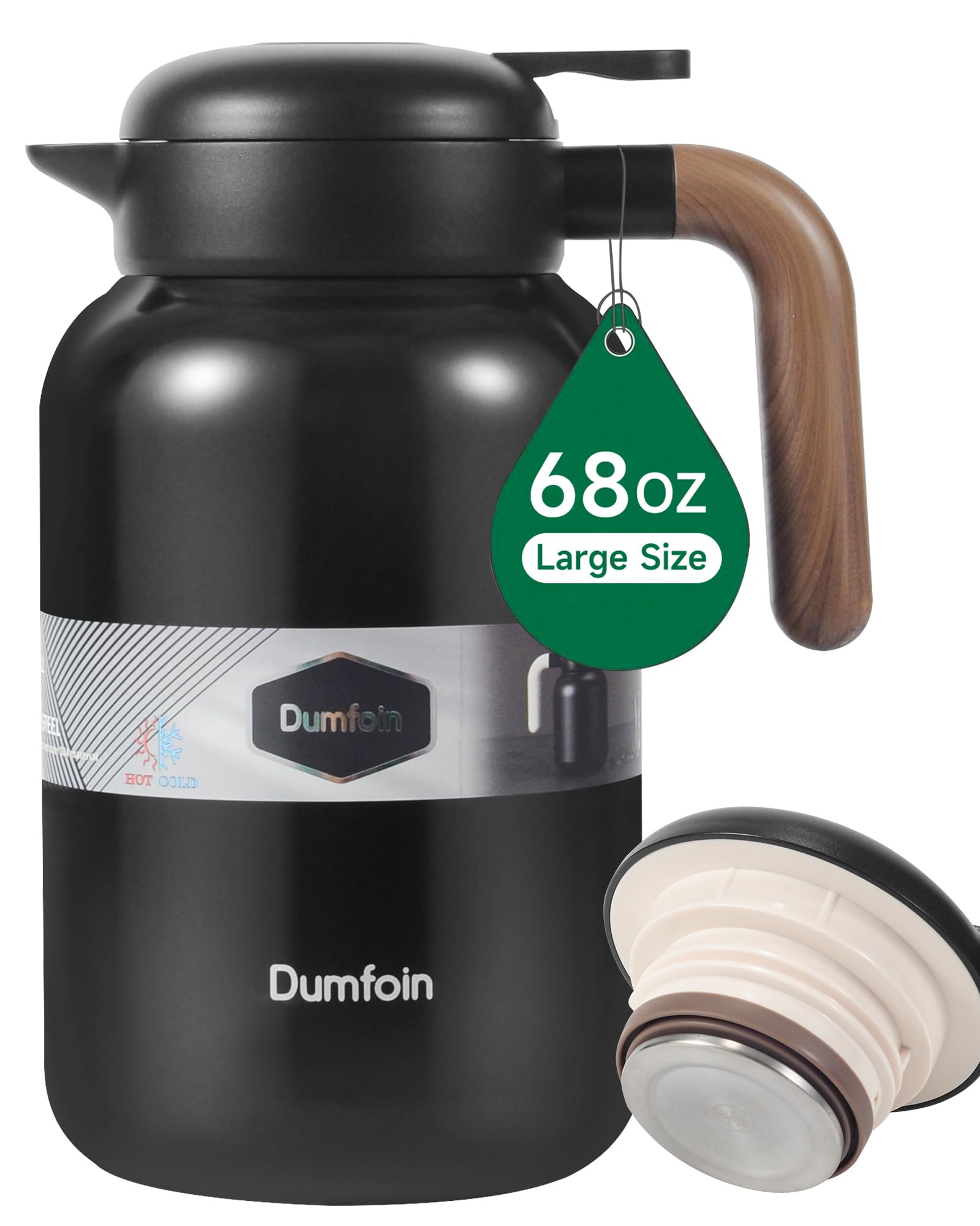 68 Oz Thermal Coffee Carafe, Stainless Steel Insulated Vacuum Coffee Carafes For Keeping Hot, 2 Liter Carafe for Hot Liquids (Matte Black)