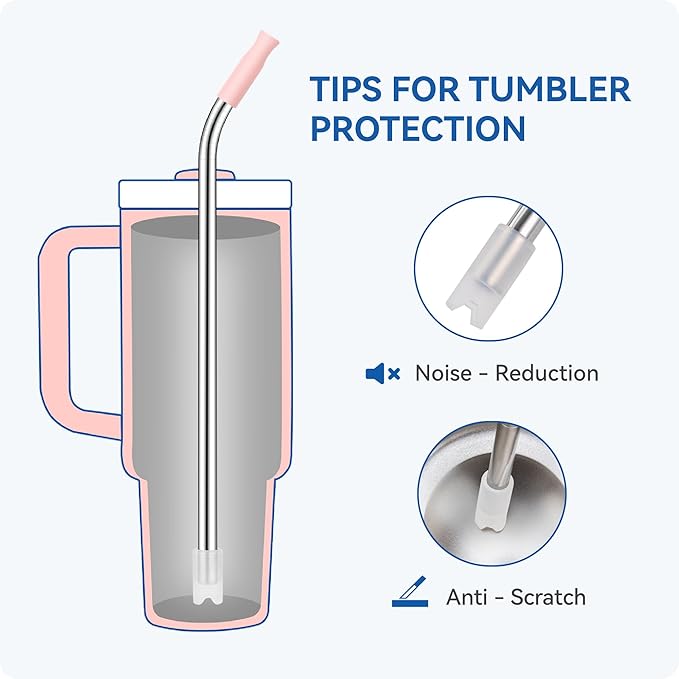 Reusable Stainless Steel Straws with Silicone Tip for Stanley 30oz, Metal Drinking Straws for 30oz Tumbler,3 Bent Tubes & 6 Tips& 1 Cleanr Brush (Lilac)