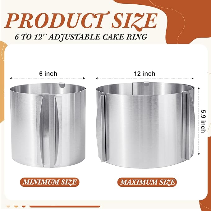 Hushee Cake Mold 15 cm High, 6 to 12'' Adjustable Ring Cake Baking Supplies Rings Round Stainless Steel Decorating Bakeware Tools with Scaling for Mousse Baking Dessert Making(1 Piece,8 cm)